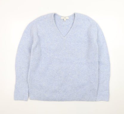 Marks and Spencer Women's Blue V-Neck Ribbed Knit Jumper Size S