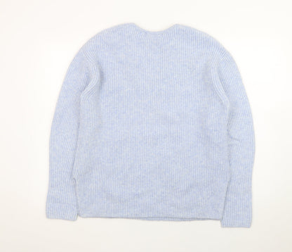 Marks and Spencer Women's Blue V-Neck Ribbed Knit Jumper Size S