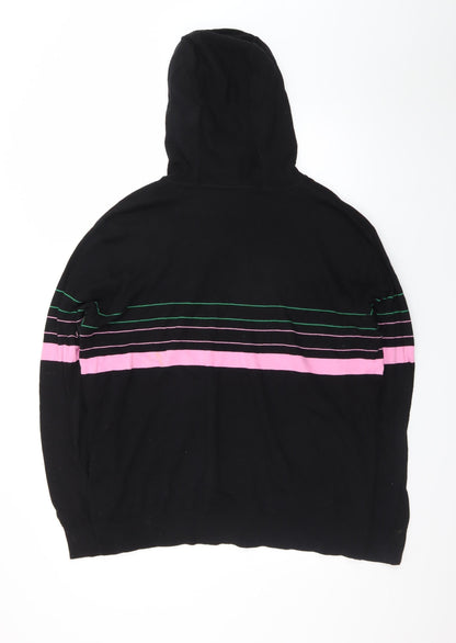 Iceberg Women’s Black Hoodie L Pullover Striped Graphic Logo Cotton Blend
