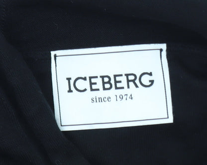 Iceberg Women’s Black Hoodie L Pullover Striped Graphic Logo Cotton Blend