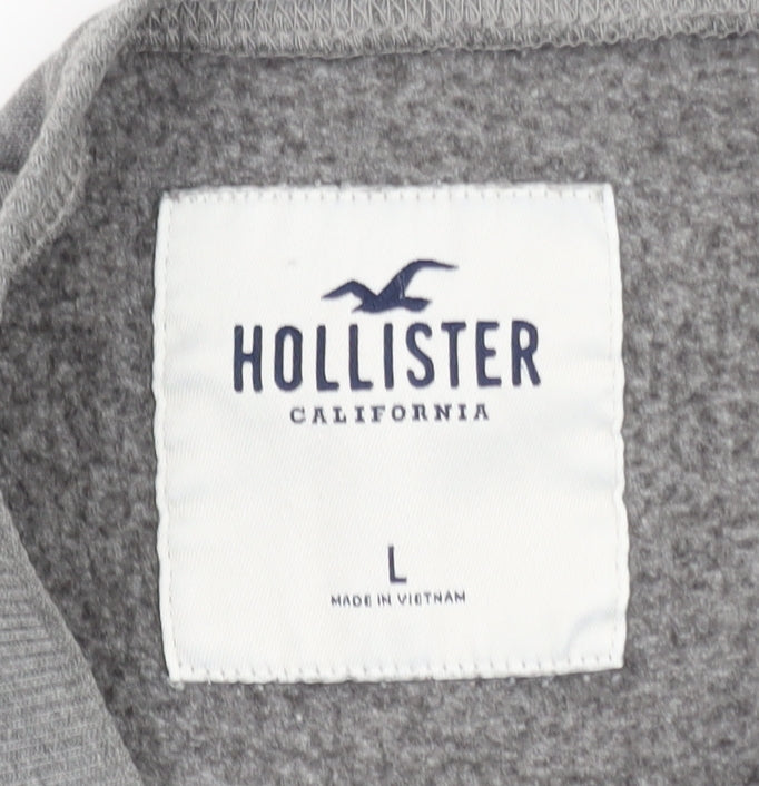 Hollister Women Grey Cropped Pullover Sweatshirt L Logo Crew Neck