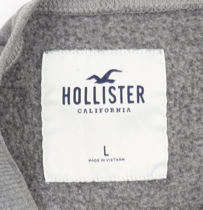 Hollister Women Grey Cropped Pullover Sweatshirt L Logo Crew Neck