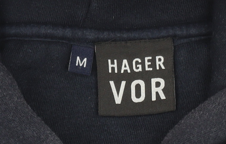 Hager Vor Men’s Blue Pullover Hoodie Medium Fleece Logo Regular Fit