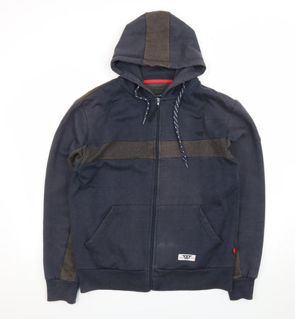 D555 Men’s Blue Full Zip Hoodie L Fleece Lined Casual Sweatshirt