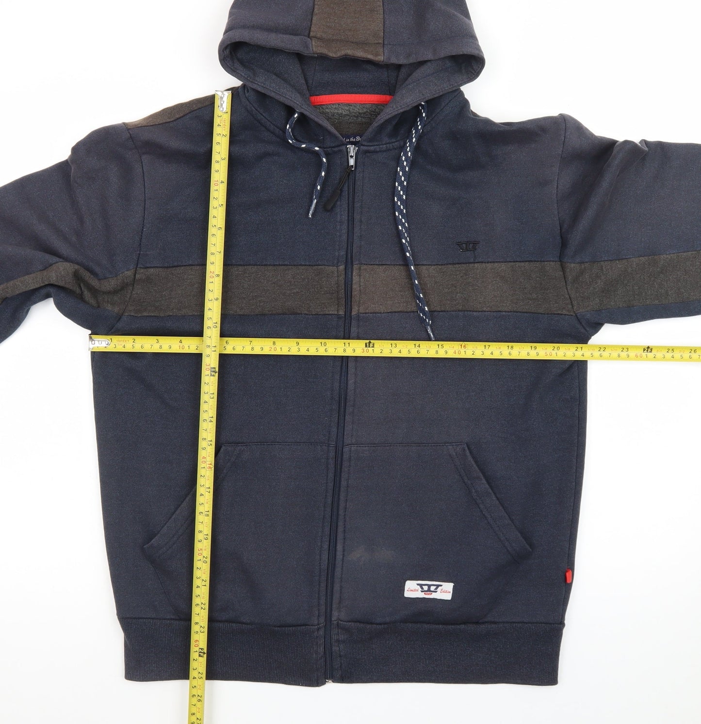 D555 Men’s Blue Full Zip Hoodie L Fleece Lined Casual Sweatshirt