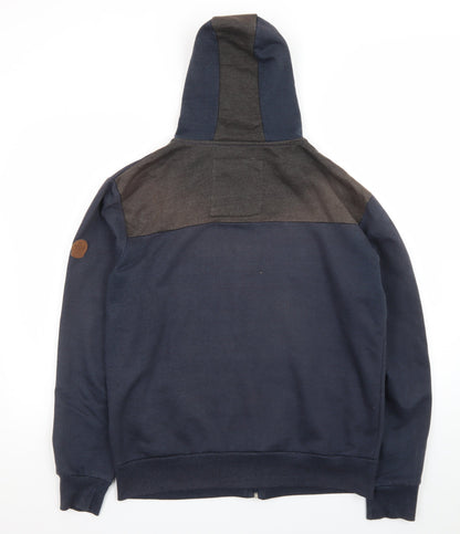 D555 Men’s Blue Full Zip Hoodie L Fleece Lined Casual Sweatshirt