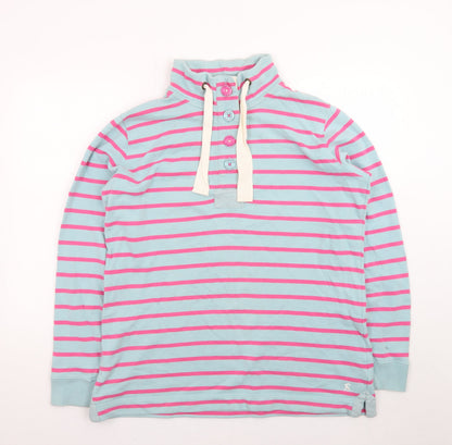 Joules Women's Blue Pink Stripe Henley Pullover Sweatshirt Size 16