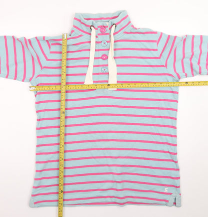 Joules Women's Blue Pink Stripe Henley Pullover Sweatshirt Size 16