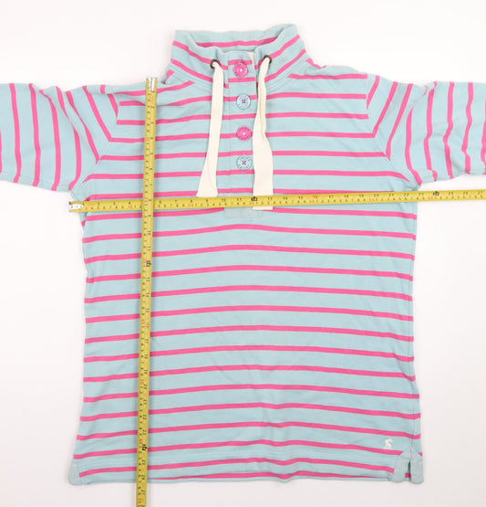 Joules Women's Blue Pink Stripe Henley Pullover Sweatshirt Size 16