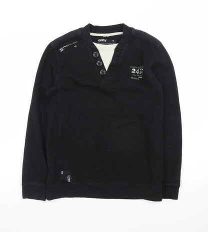 Easy Men's Black Henley Long Sleeve Cotton Blend T-Shirt Size M