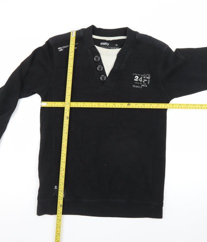 Easy Men's Black Henley Long Sleeve Cotton Blend T-Shirt Size M