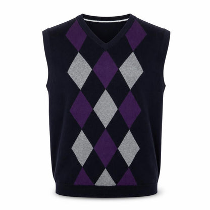 Saddlebred Men's Black Argyle Cotton Knit V-Neck Vest Size L