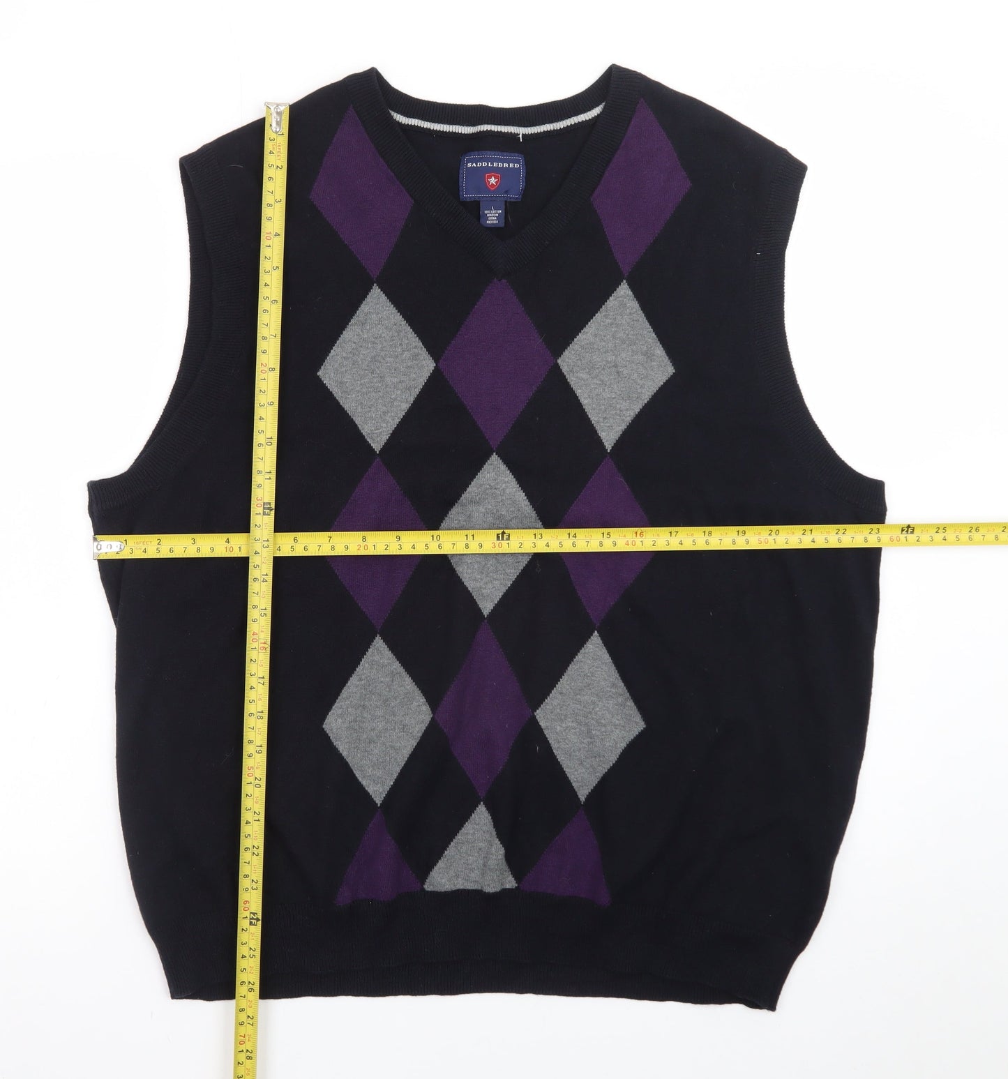 Saddlebred Men's Black Argyle Cotton Knit V-Neck Vest Size L