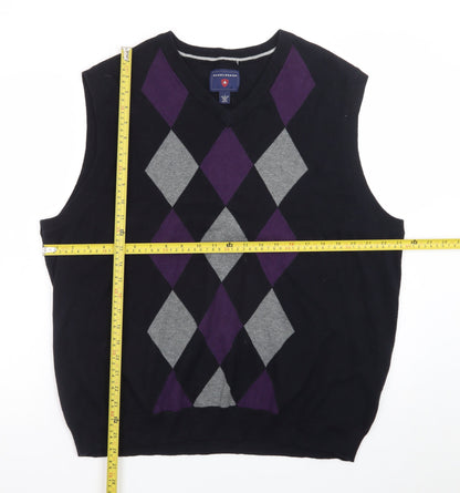 Saddlebred Men's Black Argyle Cotton Knit V-Neck Vest Size L