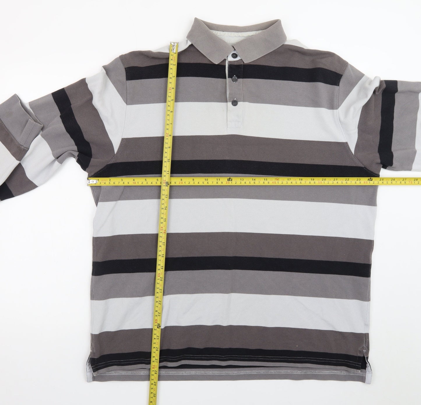 Marks and Spencer Men’s Grey Striped Long Sleeve Polo Shirt XL