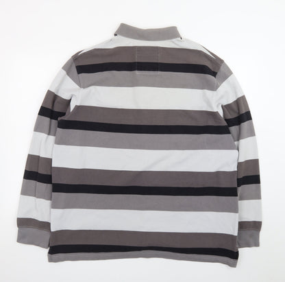 Marks and Spencer Men’s Grey Striped Long Sleeve Polo Shirt XL