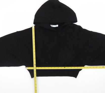 ZARA Womens Black Wool Blend Hooded Pullover Jumper Size 12
