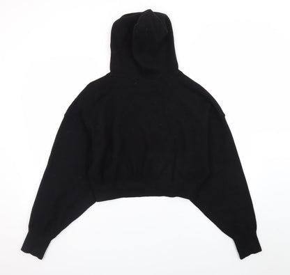 ZARA Womens Black Wool Blend Hooded Pullover Jumper Size 12