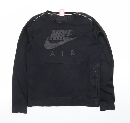 Nike Men Black M Pullover Sweatshirt Crew Neck Logo Zip Detail