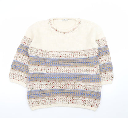 Tu Women Cream Multicoloured Knit Jumper Size 14 Crew Neck