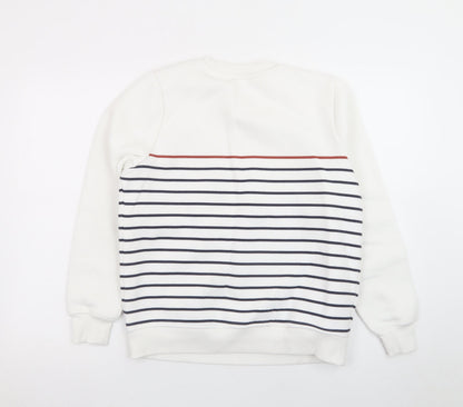 M&Co Women White Striped Crew Neck Button Sweatshirt Size 10 UK