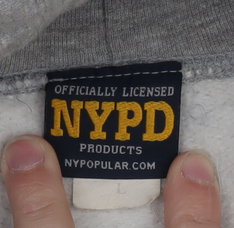NYPD Mens Grey Pullover Hoodie L Regular Fit Fleece Graphic Print