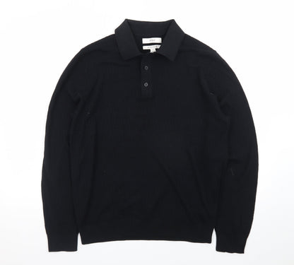 Marks and Spencer Men's Black Cotton Modal Long Sleeve Polo M