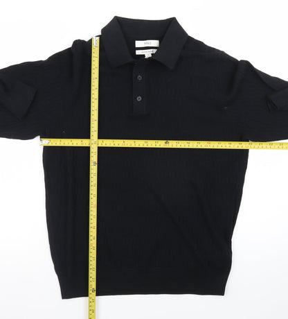 Marks and Spencer Men's Black Cotton Modal Long Sleeve Polo M