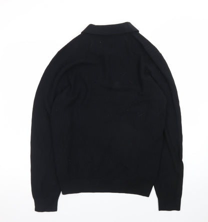 Marks and Spencer Men's Black Cotton Modal Long Sleeve Polo M