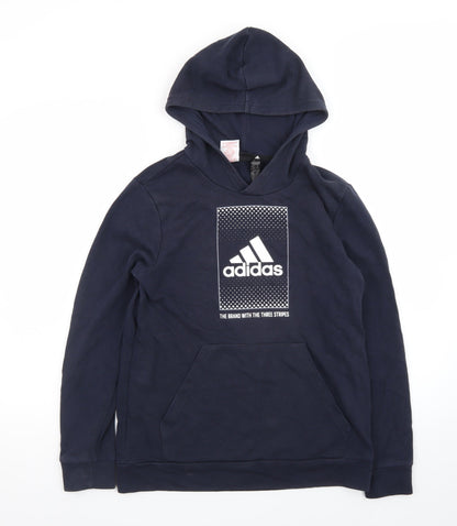 Adidas Teens Blue Pullover Hoodie 164 Logo Fleece Sweatshirt