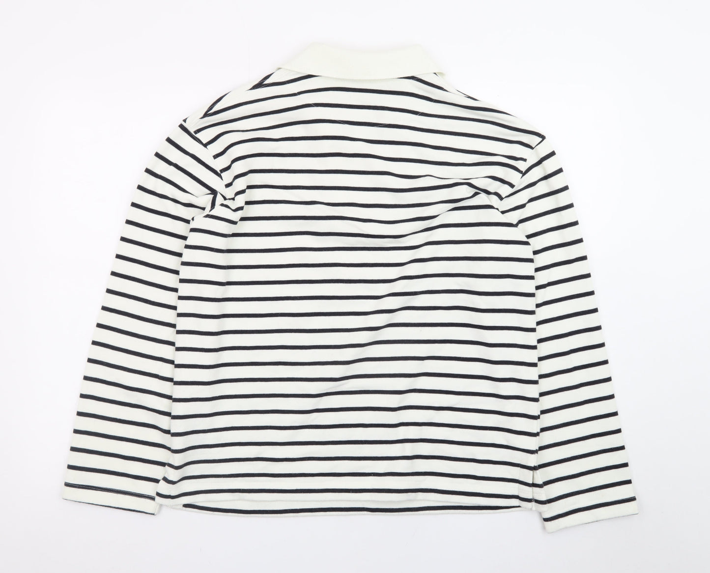 H&M Women's White Striped V-Neck Long Sleeve Cotton T-Shirt Size S