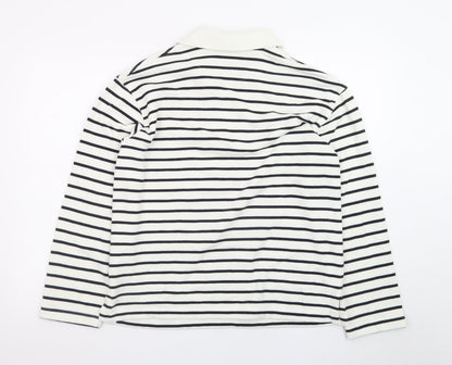 H&M Women's White Striped V-Neck Long Sleeve Cotton T-Shirt Size S