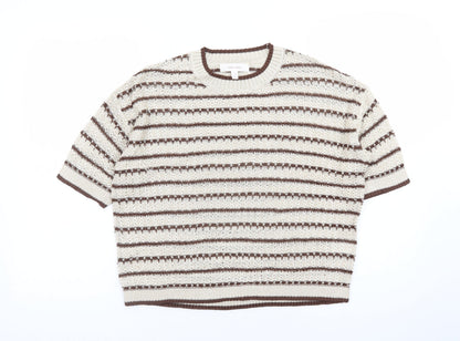 Marks and Spencer Per Una Women’s Beige Striped Knit Short Sleeve Jumper M