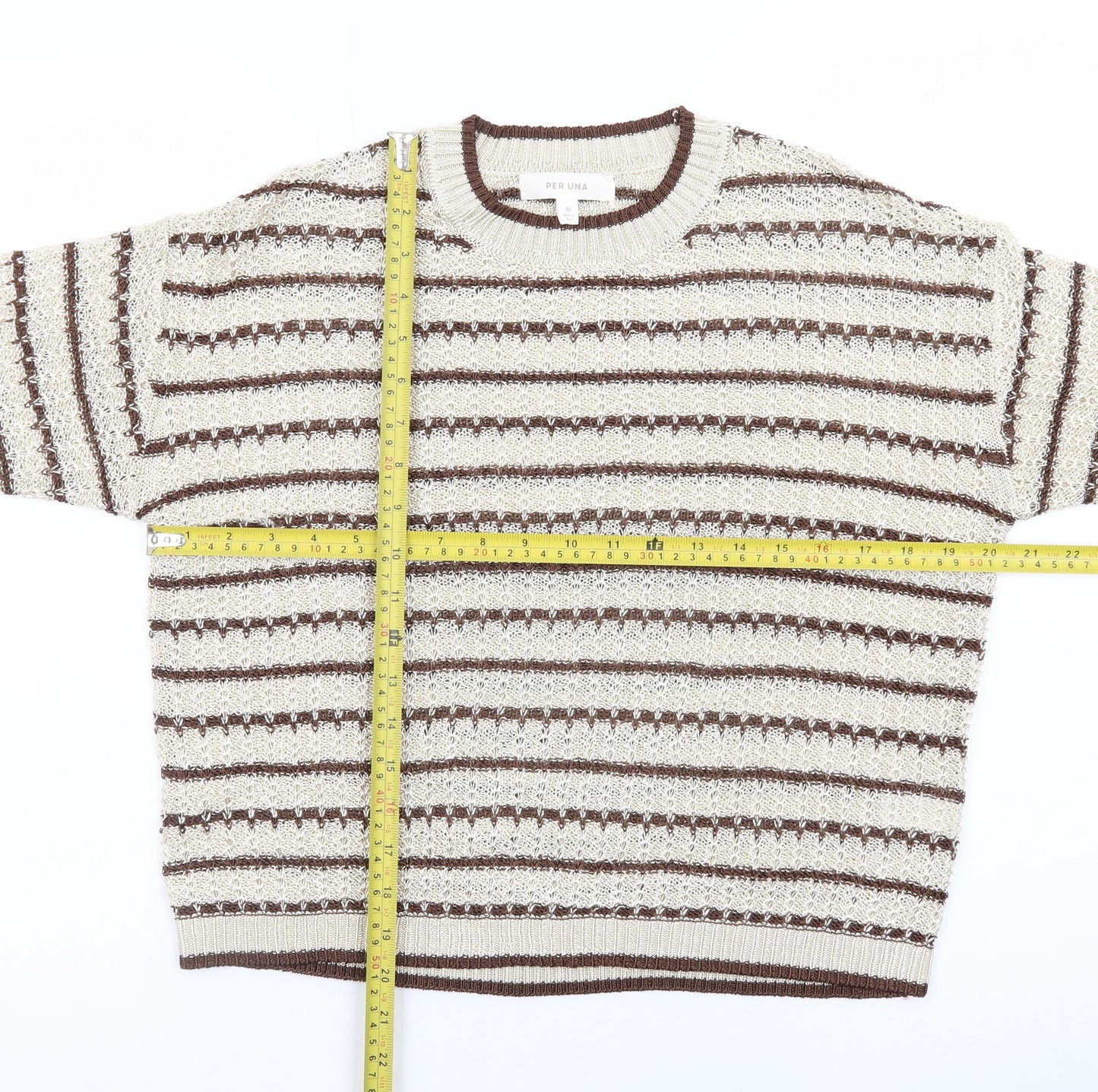 Marks and Spencer Per Una Women’s Beige Striped Knit Short Sleeve Jumper M