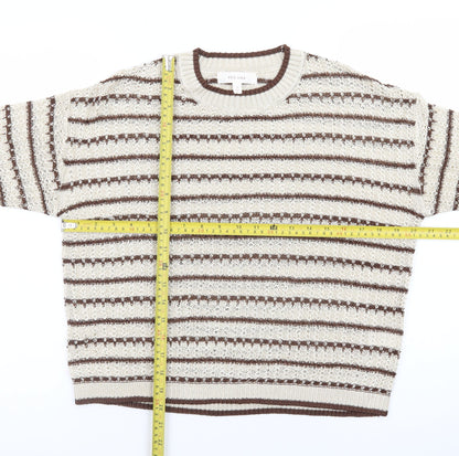 Marks and Spencer Per Una Women’s Beige Striped Knit Short Sleeve Jumper M