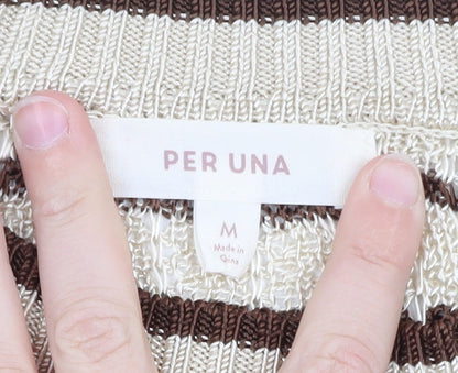 Marks and Spencer Per Una Women’s Beige Striped Knit Short Sleeve Jumper M