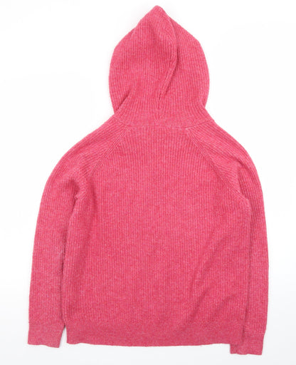 Marks and Spencer Women's Pink Hooded Cable-Knit Jumper M