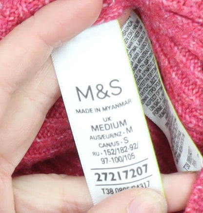 Marks and Spencer Women's Pink Hooded Cable-Knit Jumper M