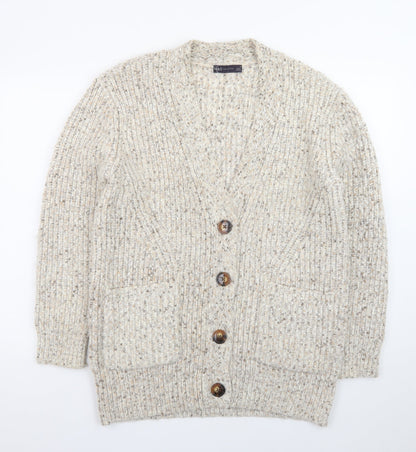 Marks and Spencer Women's Beige Chunky Knit V-Neck Cardigan M