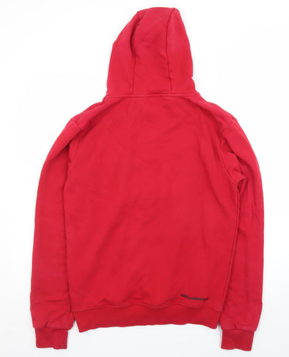 Karl Lagerfeld Men Red Pullover Hoodie L Embroidered Logo Sweatshirt