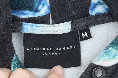 Criminal Damage Mens Black Graphic Pullover Hoodie Size M