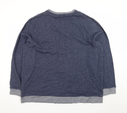 George Men's Blue 3XL Long Sleeve Henley Cotton T-Shirt