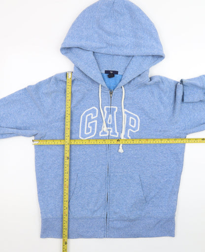 GAP Women Blue Full Zip Hoodie L Logo Casual Cotton Blend