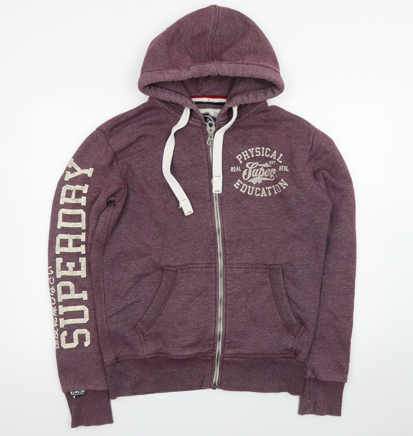 Superdry Men's Purple Full Zip Hoodie Size M Athletic Logo Design