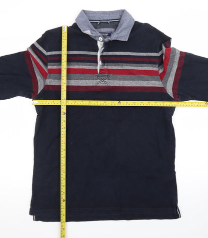 Maine New England Men's Blue Striped Long Sleeve Polo Shirt M