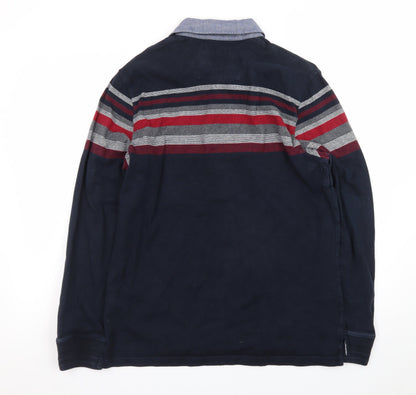 Maine New England Men's Blue Striped Long Sleeve Polo Shirt M
