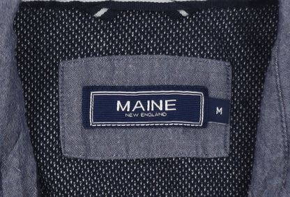 Maine New England Men's Blue Striped Long Sleeve Polo Shirt M