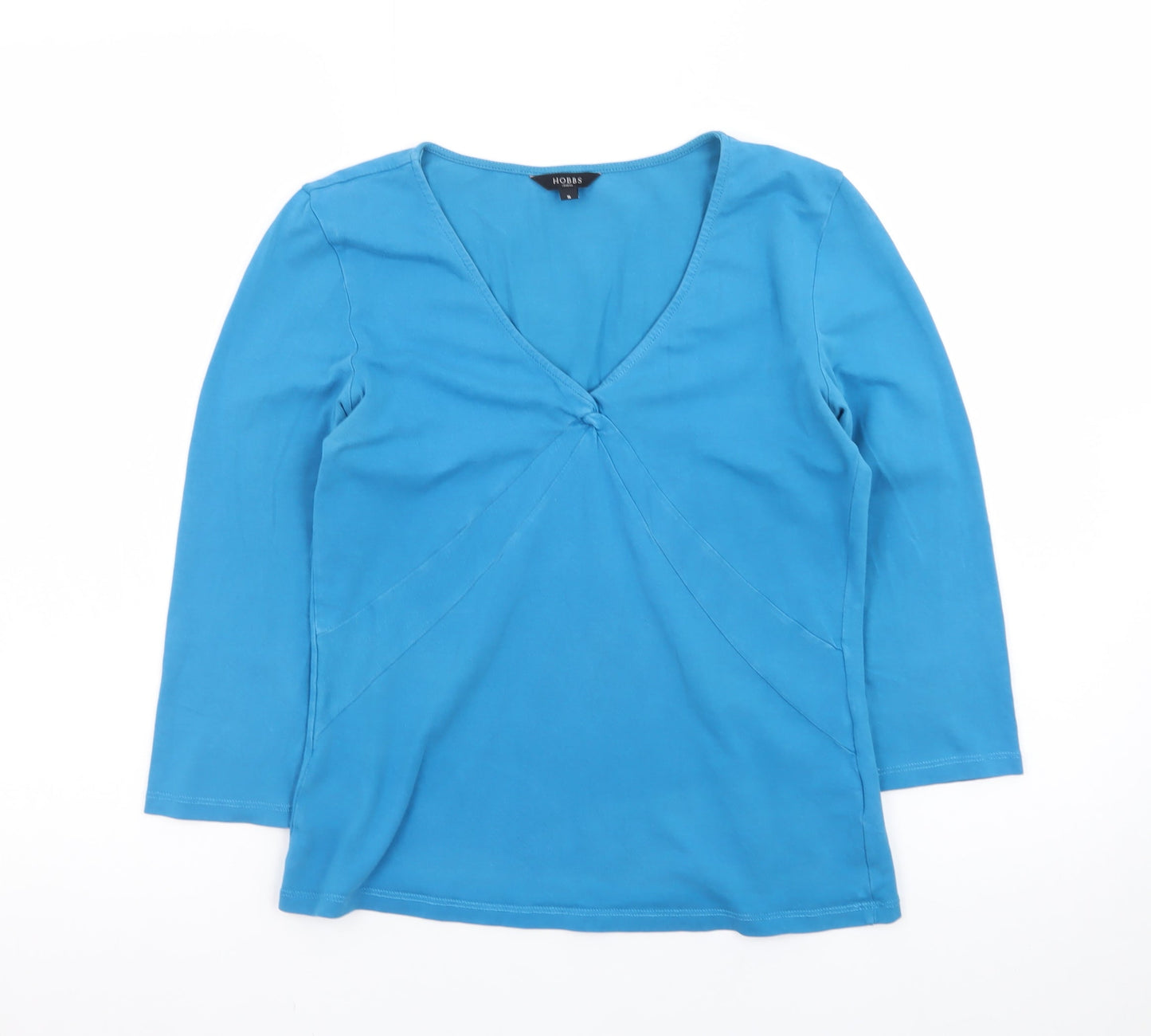 Hobbs Women Blue V-Neck 3/4 Sleeve Cotton Stretch Blouse Size S