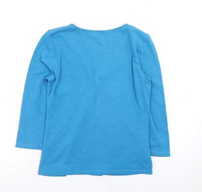 Hobbs Women Blue V-Neck 3/4 Sleeve Cotton Stretch Blouse Size S