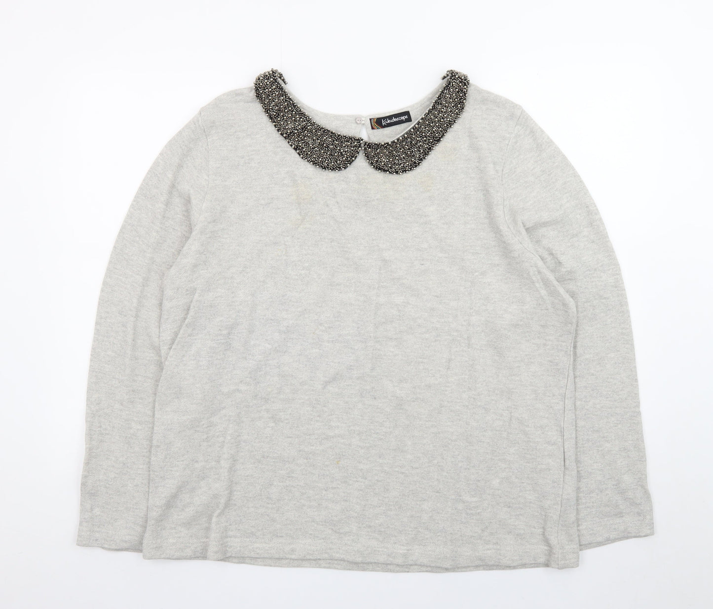Kaleidoscope Women Grey Beaded Collar Cotton Knit Jumper UK 18